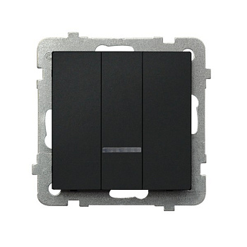 Ospel Sonata Черный металлик Выключатель 3-клавишный с подсветкой, без рамки ŁP-13RS/m/33