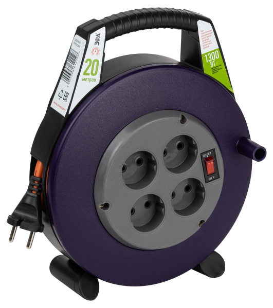 ЭРА Удлинитель силовой BPx-4-2x0,75-20m в закрытом корпусе без заземления с выключателем 4 розетки 20м ПВС 2x0,75мм2 6А
