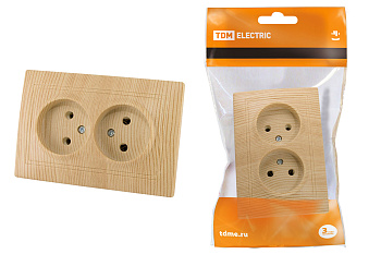 TDM Розетка двойная 2П 10А 250В "ЭКО" (сосна) "Таймыр" SQ1814-0213