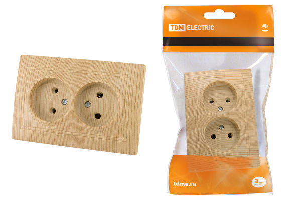 TDM Розетка двойная 2П 10А 250В "ЭКО" (сосна) "Таймыр" SQ1814-0213