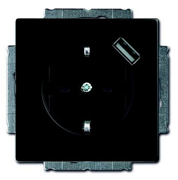 ABB Future Розетка USB со шторками, 20 EUCBUSB-885-500, чёрный бархат, 16А, 700 мА, защита от перегрузки и КЗ, безвинт.клеммы, защитные шторки, 2CKA002011A6183