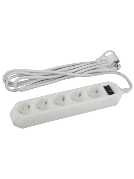 ЭРА USF-5es-5m-W Белый Сетевой фильтр базовая защита, с/з, с выкл, 5гн, 5м, ПВС, 10А