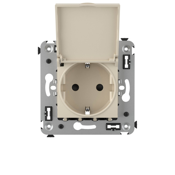 Купить DKC Розетка с крышкой в стену, 2P+E, с з/ш, "Avanti", "Ванильная дымка"