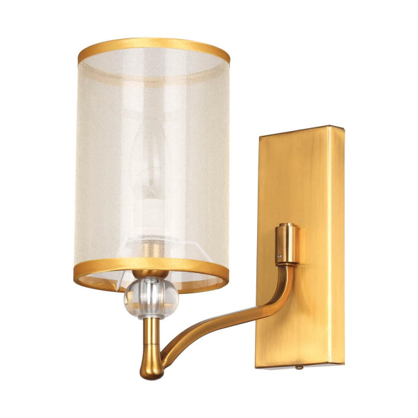 Купить Favourite Classic настенный светильник каркас цвета античной латуни, абажуры из органзы цвета шампанского, декоративные элементы из прозрачного стекла 2697-1W