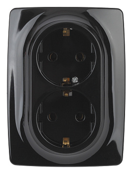 ЭРА 12-2108-06 Розетка 2X2P+E Schuko со шторками, 16A-250В, IP20, 12, Чёрный