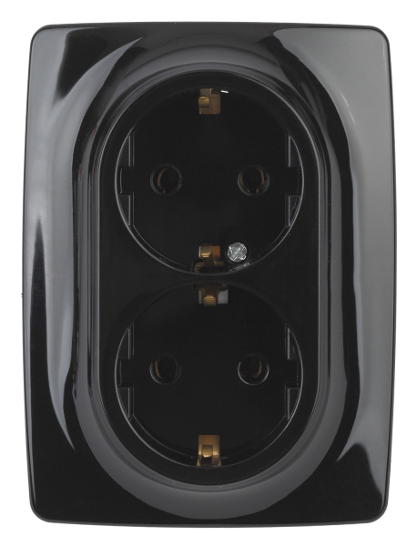 ЭРА 12-2108-06 Розетка 2X2P+E Schuko со шторками, 16A-250В, IP20, 12, Чёрный