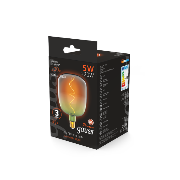 Купить Gauss Лампа Filament V140 5W 200lm 1800К Е27 green-clear flexible LED 1009802105