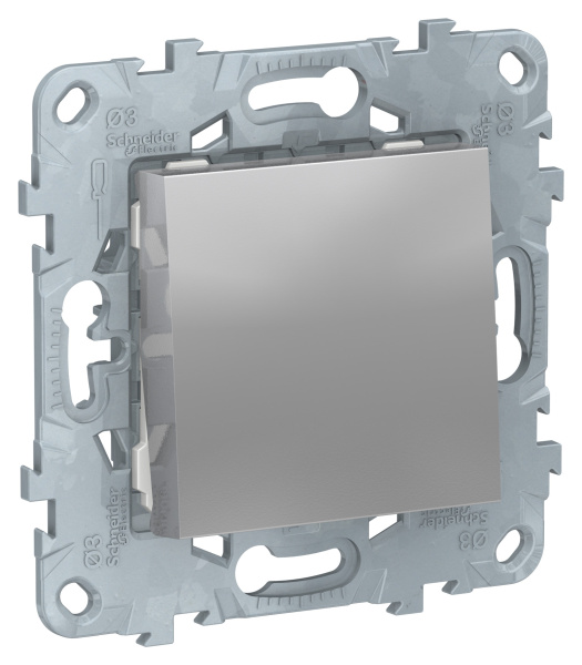 Купить SE Unica New Алюминий Выключатель 1-клавишный, кнопочный, сх. 1, 10 A NU520630