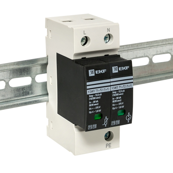 Купить EKF Устройство защиты от импульсных перенапряжений Т1+Т2; Iimp-12,5kA; In-20kA; Uc-275В; 1+1