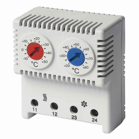 DKC Сдвоенный термостат с регулируемыми диапазонами температуры -10…+50°C, NС-контакт, +20…+80°C, NO-контакт R5THRV13