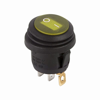 Выключатель клавишный круглый 250V 6А (3c) ON-OFF желтый с подсветкой ВЛАГОЗАЩИТА Rexant 36-2598