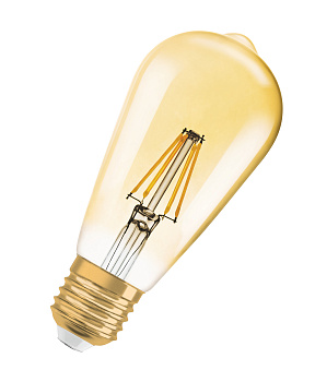 Osram Светодиодная лампа Vintage 1906 LED,диммируемая, CL Edison,филаментная, 6,5W (замена 55Вт), диммируемая, теплый белый цвет (825), золотистая, цо 4052899972360