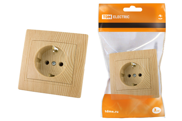 TDM Розетка 2П+З 16А 250В "ЭКО" (сосна) "Таймыр" SQ1814-0212