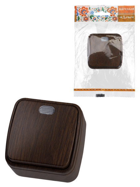 TDM Выключатель 1-кл. открытой установки с подсветкой IP20 10А, венге "Дача" Народная SQ1824-0045