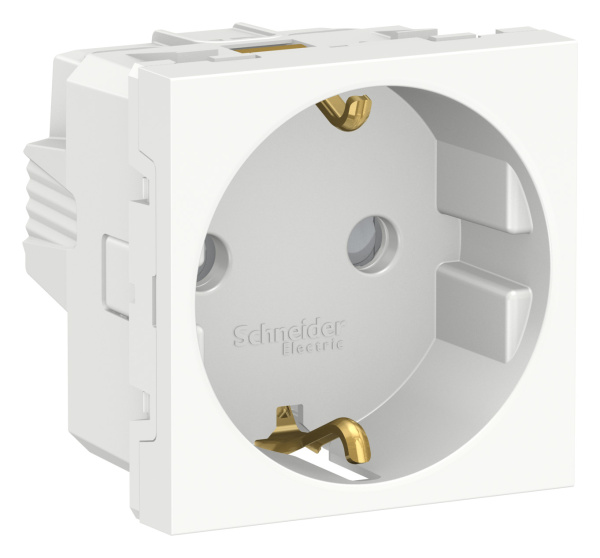 Купить SE Unica Modular Бел Розетка с/з со шторками, винт. зажим, 16А, 250В, 2 модуля NU303718