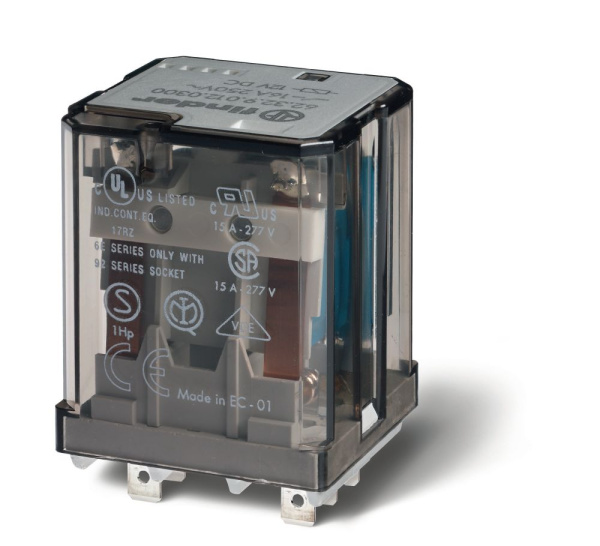 Finder Силовое электромеханическое реле; монтаж в розетку или наконечники Faston 187 (4.8х0.5мм); 2CO 16A; контакты AgCdO; катушка 24В AC; степень защ 623280240040