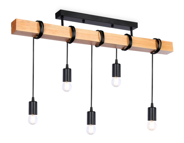 Ambrella Подвесной светильник в стиле лофт TR8183/5 BK/LW черный/светлое дерево E27*5 max 40W 800*50*420