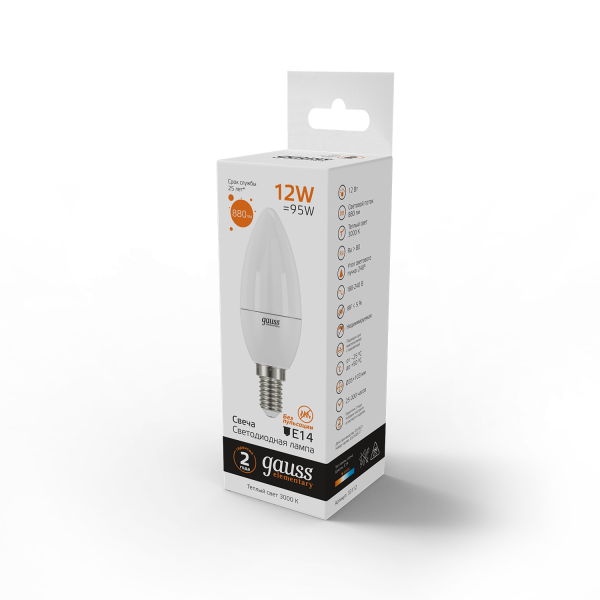 Купить Gauss Лампа Elementary Свеча 12W 880lm 3000K Е14 LED 33112