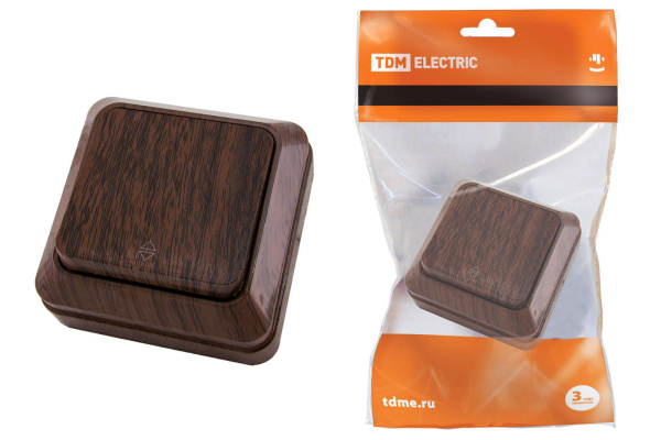 TDM Переключатель на 2 направления 1-кл. открытой установки IP20 10А, бук "Ладога" SQ1801-0029