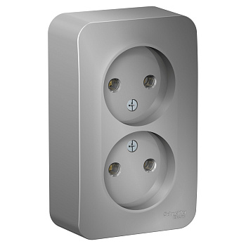 Systeme Electric Blanca наруж Алюминий Розетка 2-ая б/з без шторок 16А, 250В, изолир. пластина