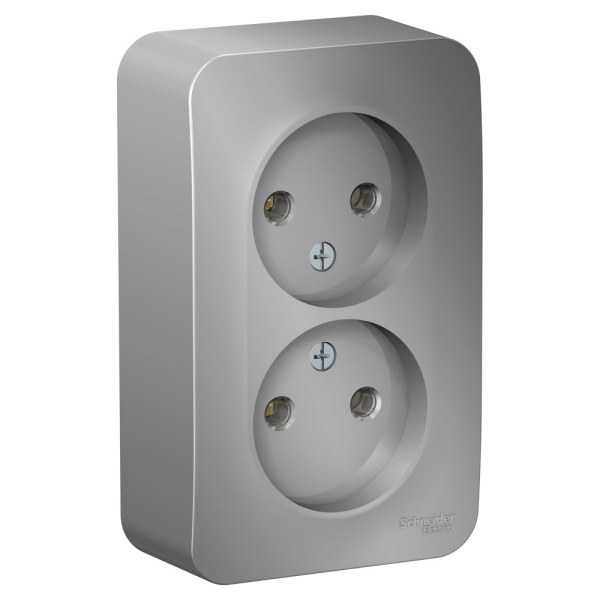Systeme Electric Blanca наруж Алюминий Розетка 2-ая б/з без шторок 16А, 250В, изолир. пластина