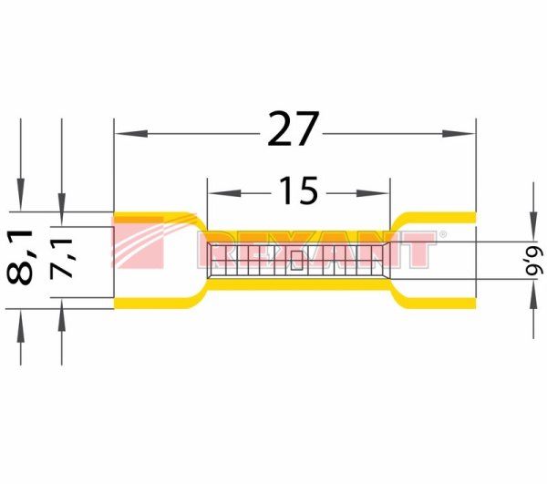 Купить СОЕДИНИТЕЛЬНАЯ ГИЛЬЗА изолированная L-26мм 4-6мм² (ГСИ 6.0 / ГСИ 4,0-6,0) желтый Rexant 08-0731