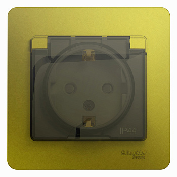 SE Glossa Фисташковый Розетка с/з со шторками с крышкой IP44 (в сборе) GSL001048