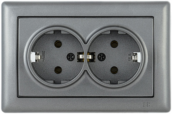 IEK РС21-1-0-БА Розетка 2-ая с з/к 16А BOLERO антрацит ERB21-K95-16
