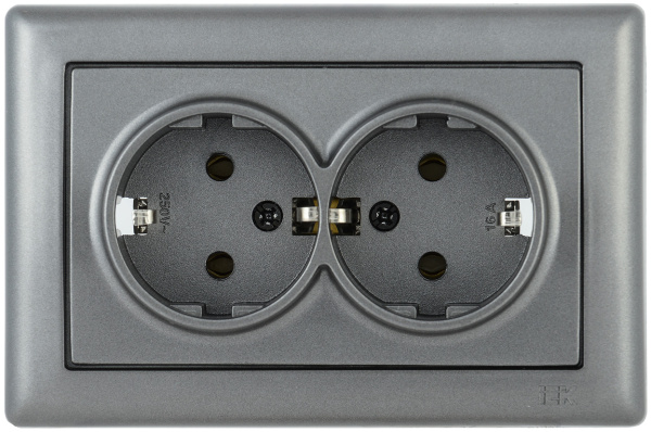 IEK РС21-1-0-БА Розетка 2-ая с з/к 16А BOLERO антрацит ERB21-K95-16