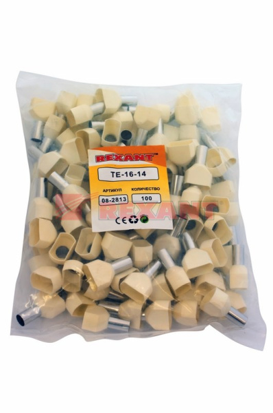 Купить Наконечник штыревой втулочный изолированный F-14мм 2х16мм² (НШВи(2) 16-14 / НГи2 16-14) слоновая кость Rexant 08-2813