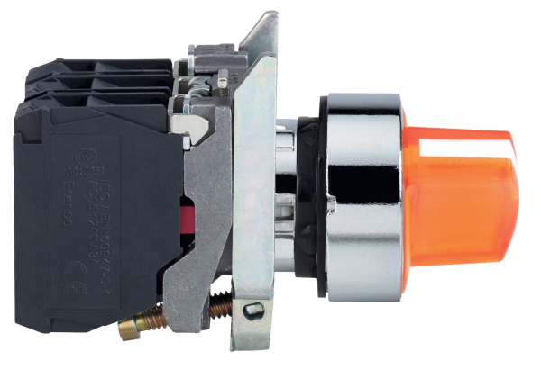 Купить SE XB4 Переключатель с фиксацией 1-2 желтый 1НЗ+1НО подсветка 24В AC/DC IP65 XB4BK125B5