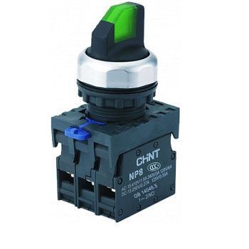 CHINT Переключатель подсвет. NP8-11XD/313, 3 полож., фикс., зелен., AC110-230В(LED), 1НО+1НЗ, IP65 (R)