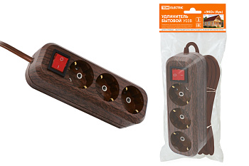 TDM Удлинитель бытовой  У03В выключатель, 3 гнезда, 5метров,2П+3, ПВС 3х1мм2 "Эко" (бук) 16А/250В SQ1303-3102