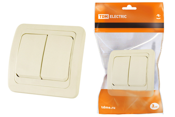 TDM Выключатель 2-кл. 10А сл. кость "Валдай" SQ1804-0102