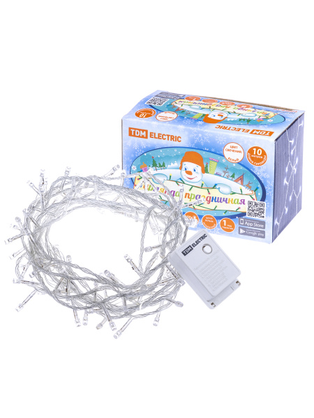 TDM Гирлянда светодиодная СГ100Б10, белая, 10м, 8 режимов, 250 В, SQ0361-0039