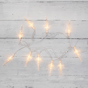 NEON-NIGHT Гирлянда светодиодная «Сосульки» 1.5 м, 10 LED, прозрачный ПВХ, цвет свечения теплый белый, 2 х АА (батарейки не в комплекте) 303-093