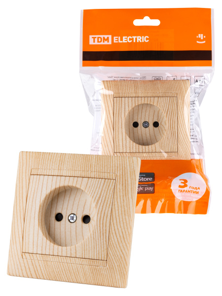 TDM Розетка 2П 10А 250В с защ. шт. сосна "Лама" SQ1815-0310