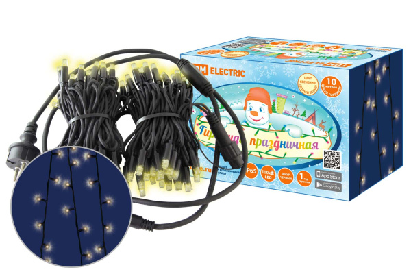 TDM Гирлянда светодиодная СГУ100БТ10, 10м, 3000К, каучук чер., посл. подкл, IP65, 250 В, SQ0361-0042