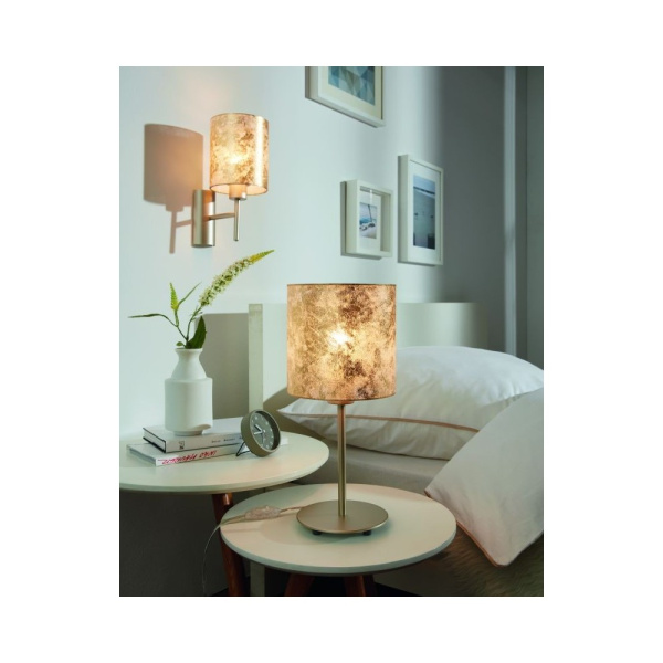 Купить Eglo 97645 Бра VISERBELLA, 1х60W (E27), L145, H305, A195, cталь, шампань / текстиль, золотой
