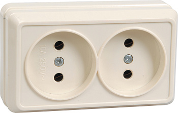 IEK OKTAVA РС22-2-ОКм Розетка 2местн. без з/к 10А откр.уст. (кремовый)
