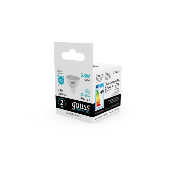 Купить Gauss Лампа Elementary MR16 5.5W 450lm 4100К GU5.3 LED 13526