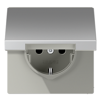 JUNG  Штепсельная розетка SCHUKO 16A 250V~ ; с крышкой; алюминий AL1521KL