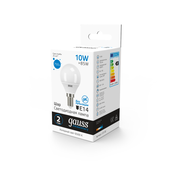 Купить Gauss Лампа Elementary Шар 10W 750lm 6500K Е14 LED 53130