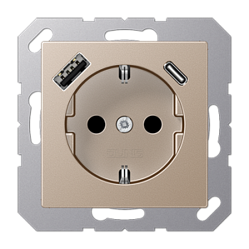 JUNG Шампань Розетка SCHUKO® с USB-зарядным устройством, тип A + тип С; термопласт A1520-15CACH