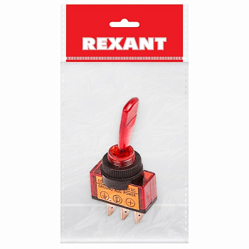 Тумблер 12V 20А (3c) ON-OFF однополюсный с красной подсветкой (ASW-13D) Индивидуальная упаковка 1 шт Rexant 36-4370-1