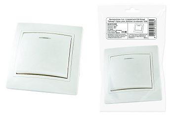 TDM Выключатель 1 кл. с подсветкой 10А белый "Таймыр" (пром. упак., бакелит. основание) SQ1814-0504