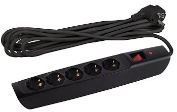 ЭРА Сетевой фильтр ЭРА SFX-5es-2m-B с надежной защитой с заземлением с выключателем 5 розеток 2м 10А черный