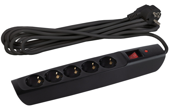 ЭРА Сетевой фильтр ЭРА SFX-5es-2m-B с надежной защитой с заземлением с выключателем 5 розеток 2м 10А черный