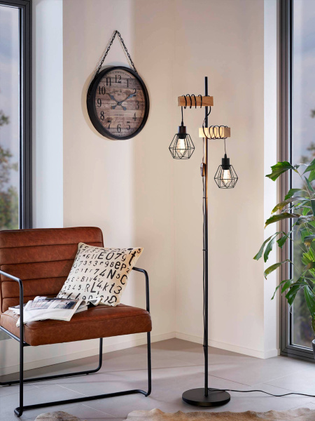 Купить Eglo 43137 Торшер TOWNSHEND 5, 2х60W (E27), L400, H1655, A250, сталь, дерево, черный, коричневый