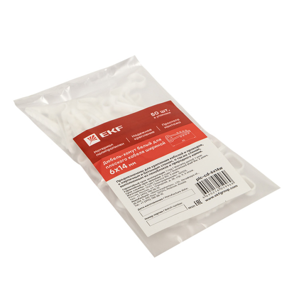 Купить EKF PROxima Дюбель-хомут (6х14 мм) для плоского кабеля белый (100 шт.)